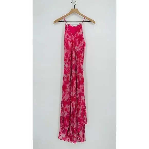 Ramy Brook Alexa Metallic Floral Blouson Midi Dress Rose Pink Women's Small NEW